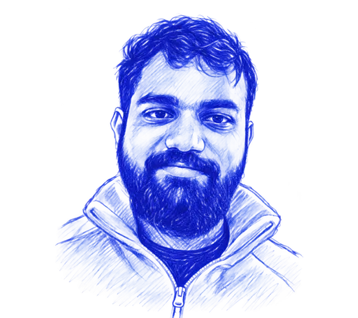 Guru Prasad, who started 1MUNK, drawn in blue pen